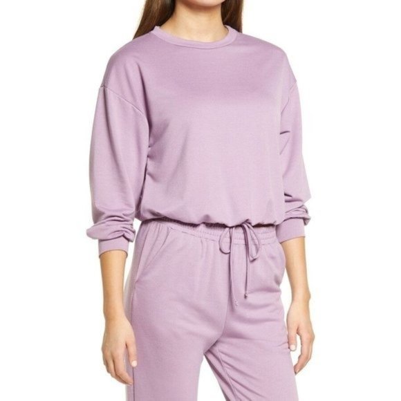 ALL IN FAVOR Slouchy French Terry Drawstring Pullover  Sweatshirt Purple NWT - Picture 1 of 4